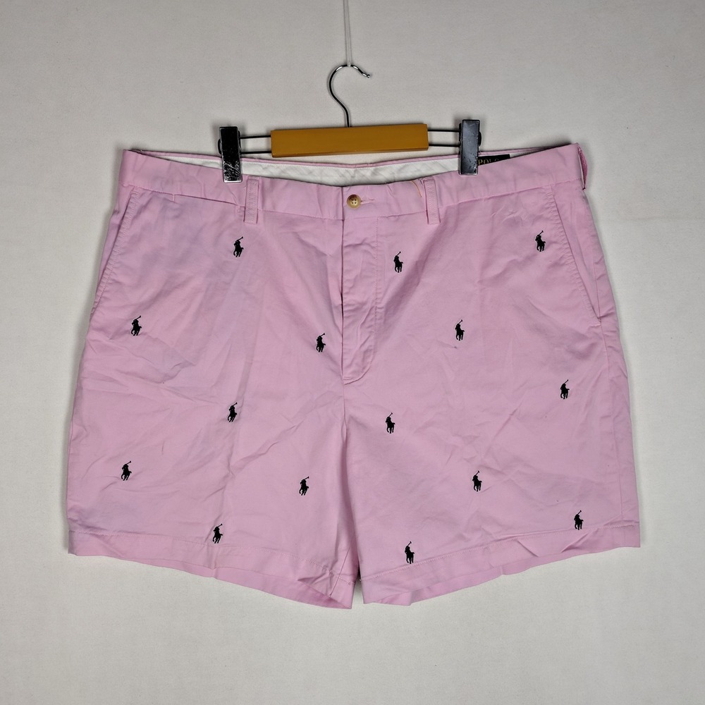 Polo Ralph Lauren Mens Pink All Over Pony Embroidered Stretch Classic Fit Shorts